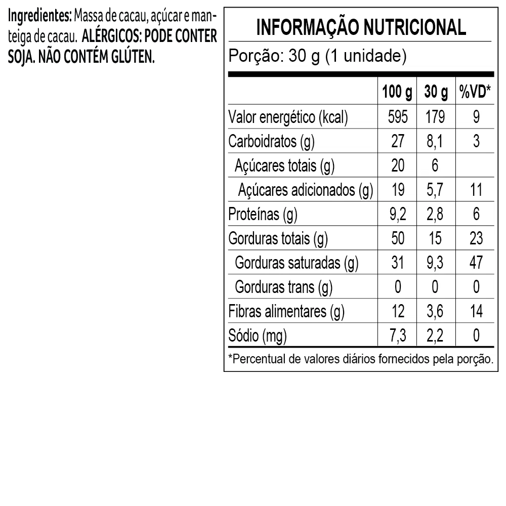 Tablete de Chocolate Intenso Bendito Cacao 80% 30g - foto 2