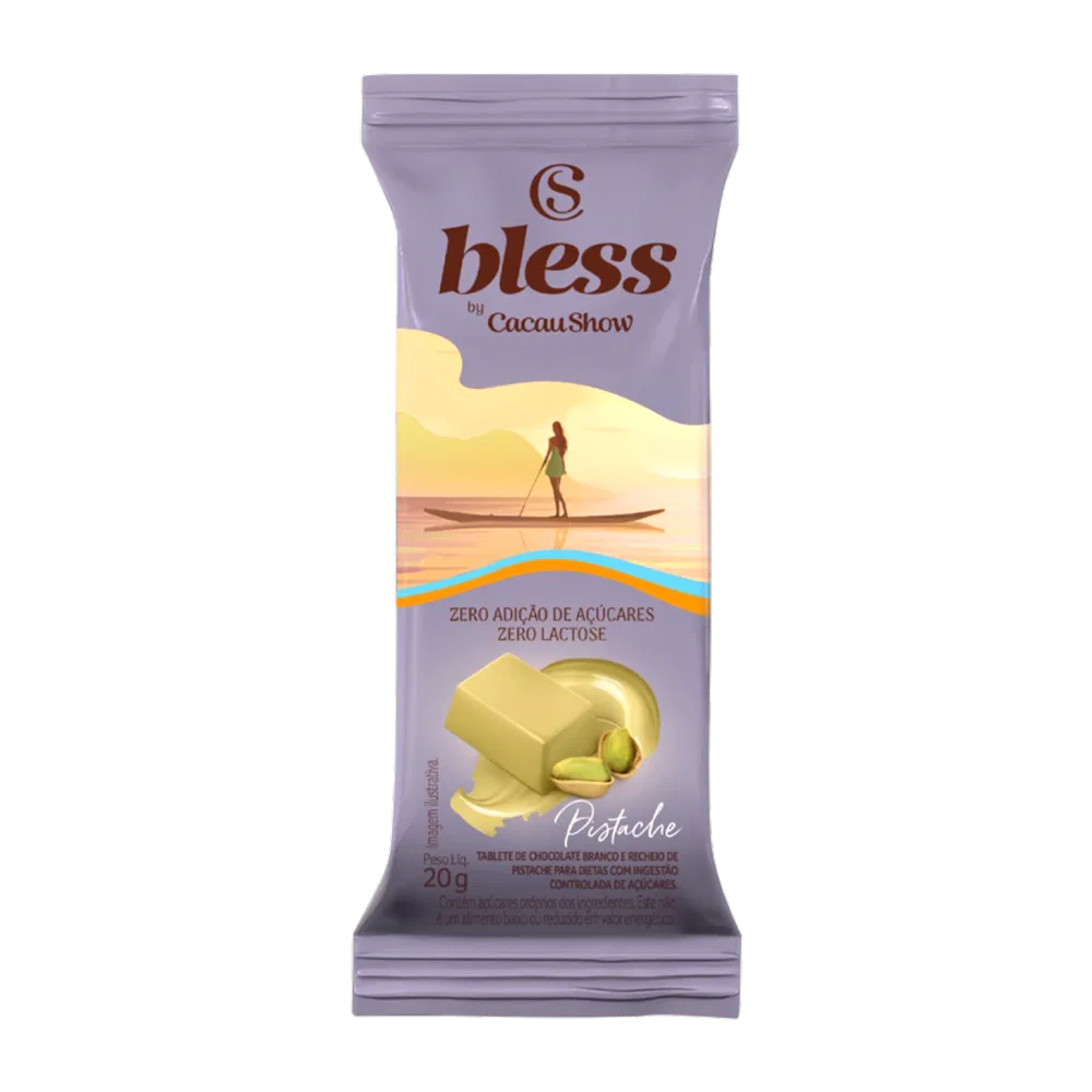 Tablete Bless Zero Açúcar e Zero Lactose de Chocolate Branco com Pistache 20g - foto 1