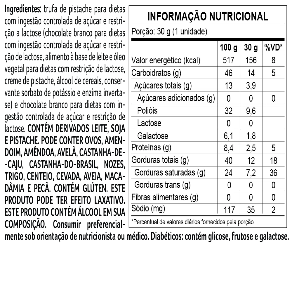 Trufa Bless Zero Açúcar e Zero Lactose de Chocolate Branco com Pistache 30g - foto 2